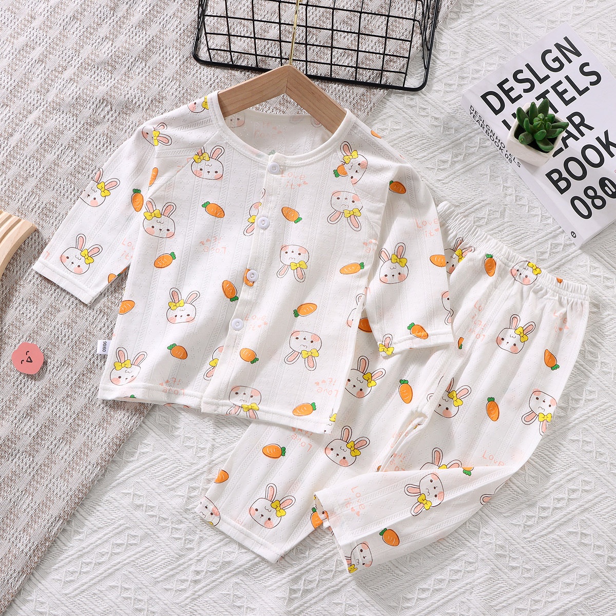 Children's Home Clothes Set Summer Baby Cotton Pajamas Two-piece Set Boys And Girls Baby Nine-point Sleeves Nine-point Pants
