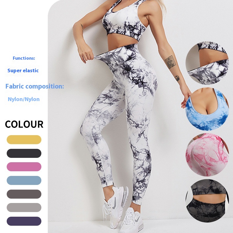European And American Yoga Suits Running Tie-dye Tops Sports Fitness Yoga Pants Women Seamless Yoga Foreign Trade Fitness Clothes