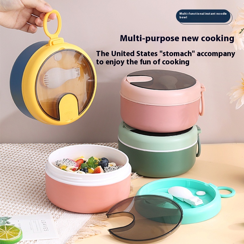 Studenttant Noodle Bowl304 Stainless Steel Rice Bowl With Lid Plastic Microwave Lunch Box With Spoon Salad Lunch Box Lunch Box