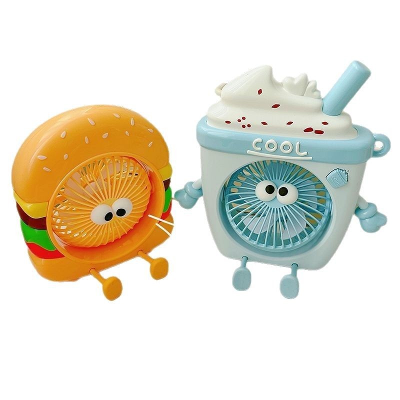 Creative Cute Hamburger Fries Multi-function Handheld Fan Usb Rechargeable Desktop Small Fan Practical Birthday Gift