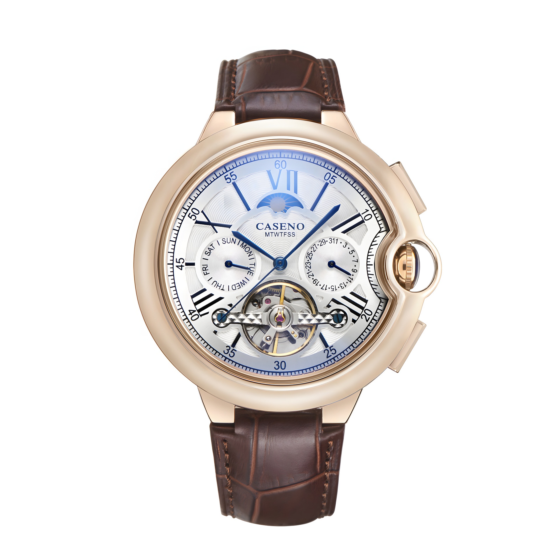 Tourbillon Mechanical Watch With Leather Strap–Elegant Tourbillon Design