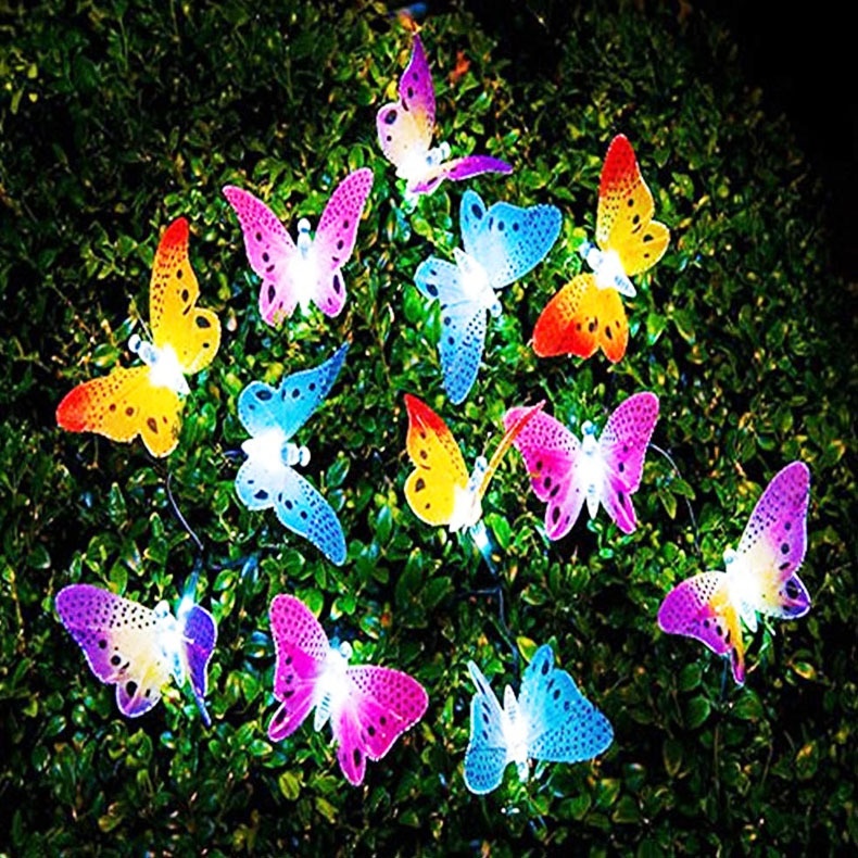 Solar Fiber Optic Butterfly Light String Outdoor Garden20 LEDButterfly String Light Courtyard Homestay Decoration Holiday Lights