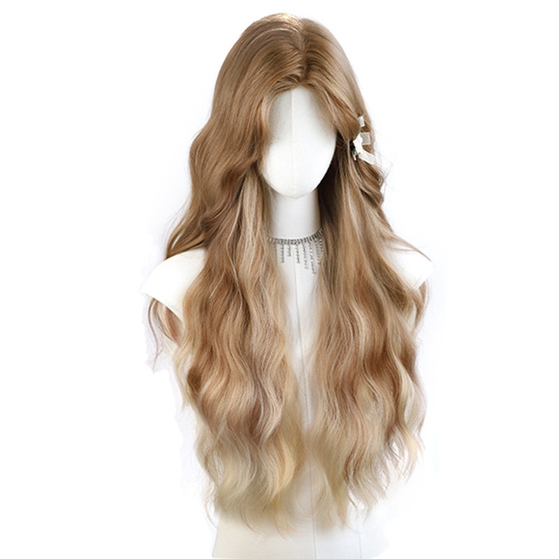 Wig Women's Full Head Cover Brown Gradient Water Wave Paris Painting Dye Long Hair Big Wave Foreign Trade In Stock S Hair Seam