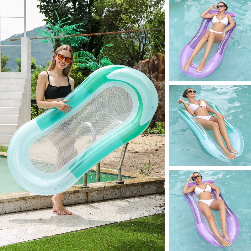 Backrest Floating Bed Outdoor Water Adult Pvc Folding Mesh Gradient Green Lounge Chair Hammock Inflatable