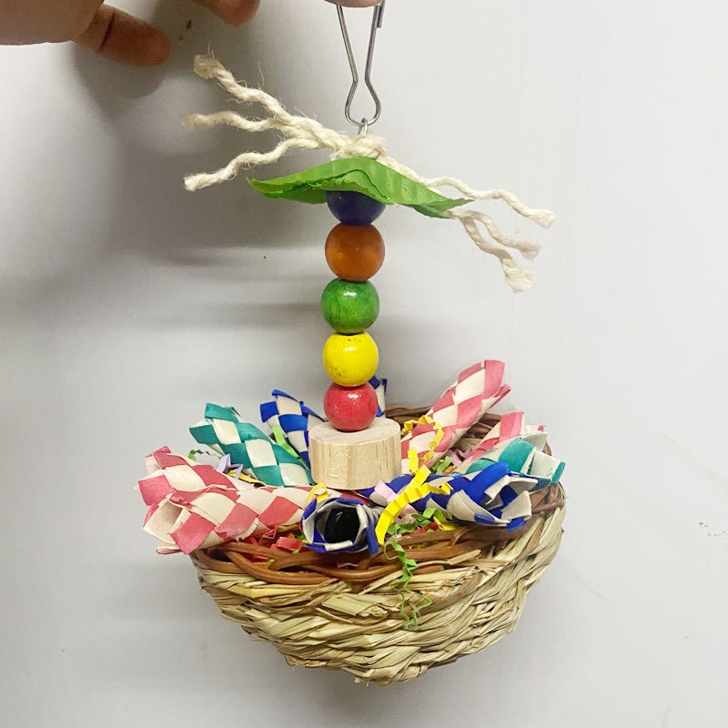 Parrot Toys,Colored Paper Tubes,Wooden Beads,Wooden Blocks,Straw Bird Cage Accessories,Bird Supplies,Bird Toys