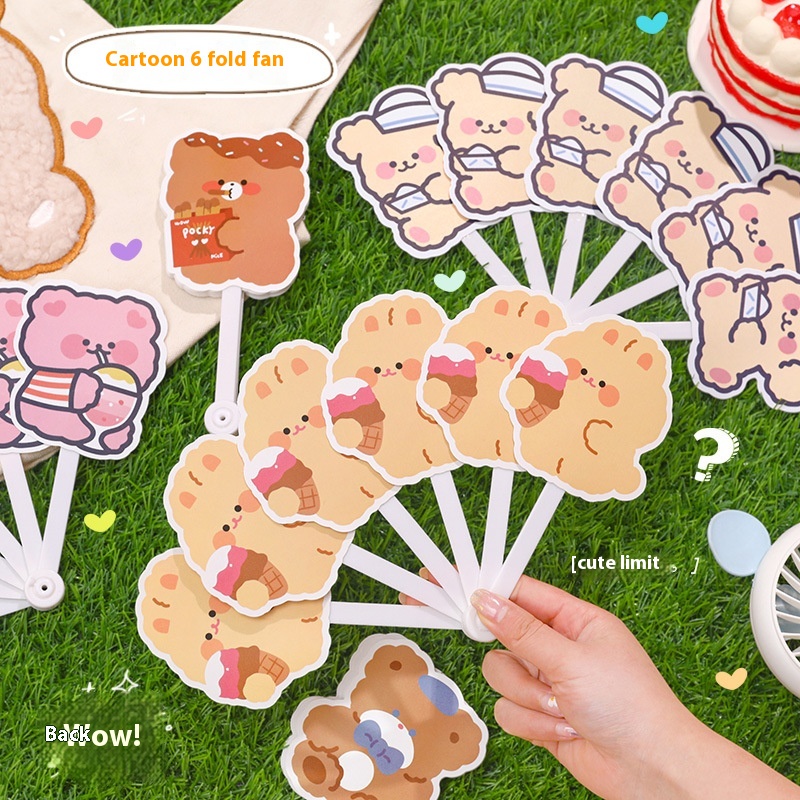 Cartoon Six-fold Fan Student Girl Heart Handheld Folding Fan Summer Cute Portable Special-shaped Small Fan Gift