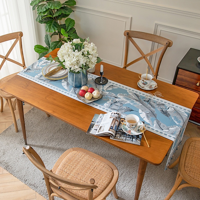 Nordic Printed Fabric Banana Leaf Table Runner Tablecloth Western Restaurant Hotel Party Conference Coffee Table Cloth