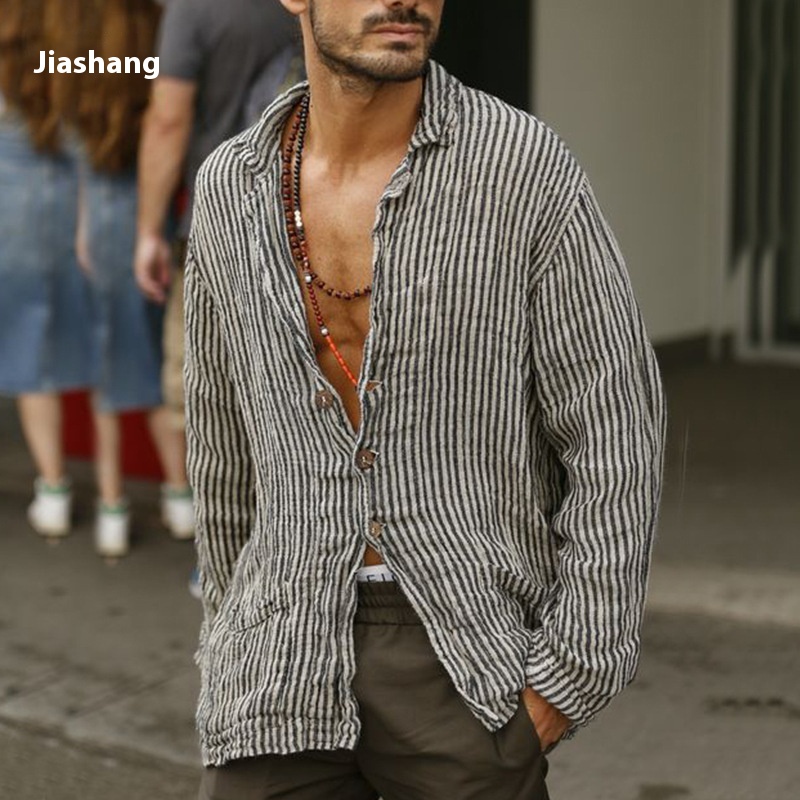 Foreign Trade Speed Mail European And Americany Striped Print Casual Temperament Shirt Men