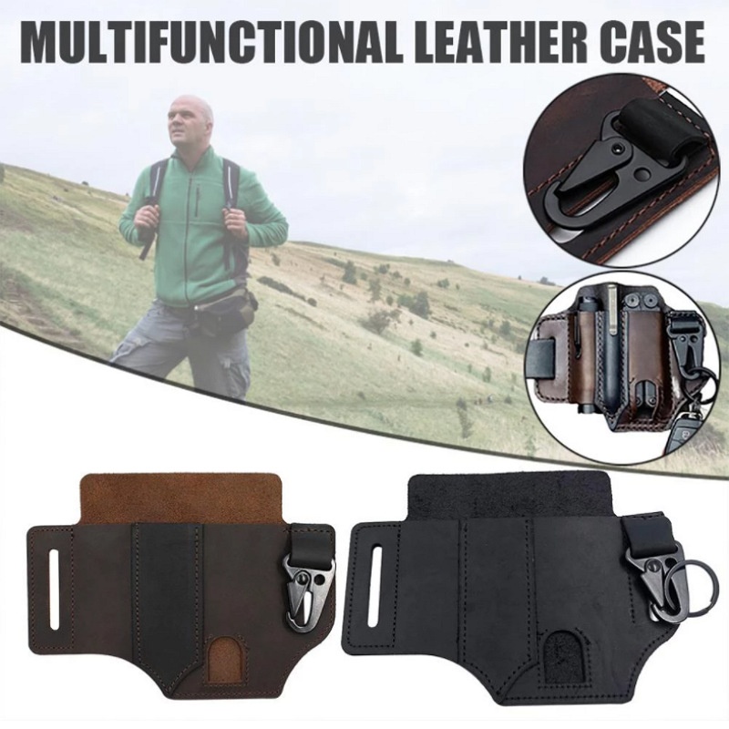 EDCOutdoor Tactical Tool Leather Case Flashlight Folding Scabbard Leather Case Outdoor Survival Equipment Waist Bag