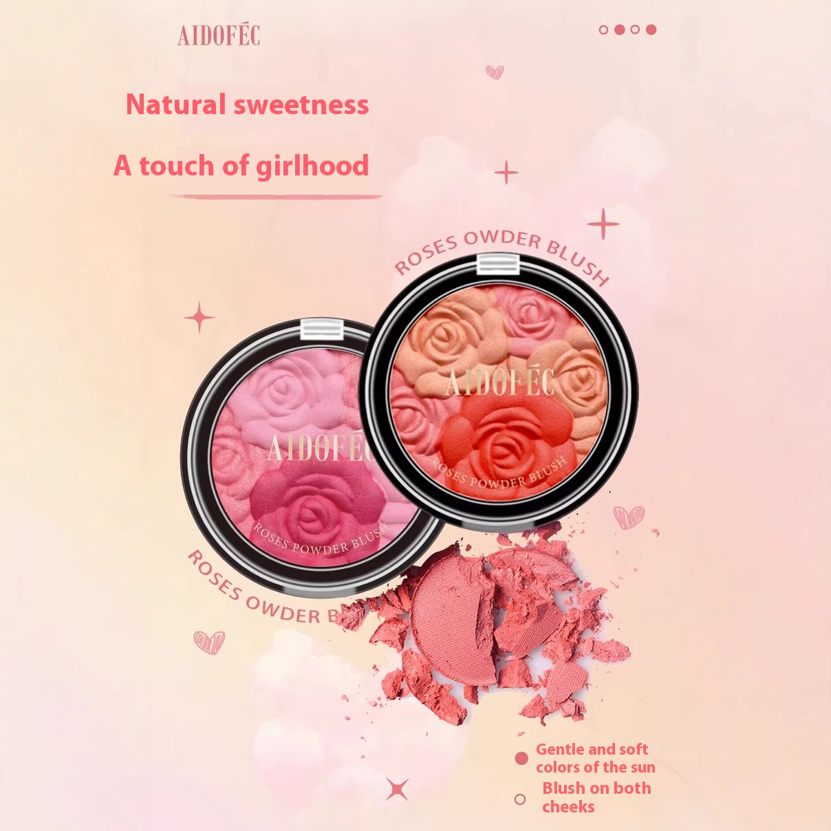 Edgar Tricolor Blush Embossed Petal Rouge Pink Girl's Pink Tape With Natural Nude Makeup Petal Blush