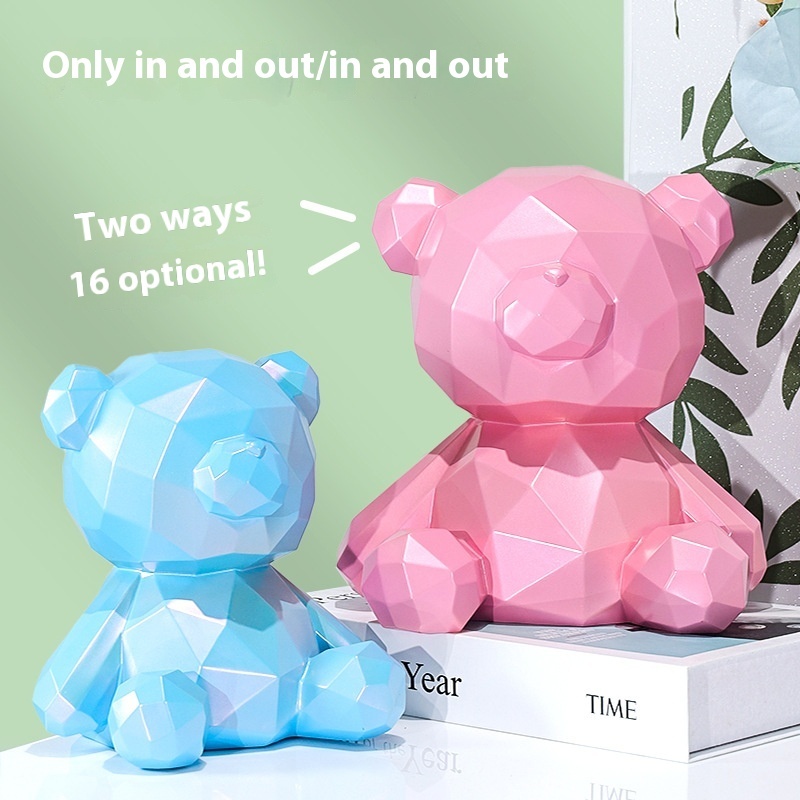 Lucky Geometric Bear Piggy Bank Children's Creative Resin Piggy Bank Only In,No Out,Coin Jar Can Be In And Out