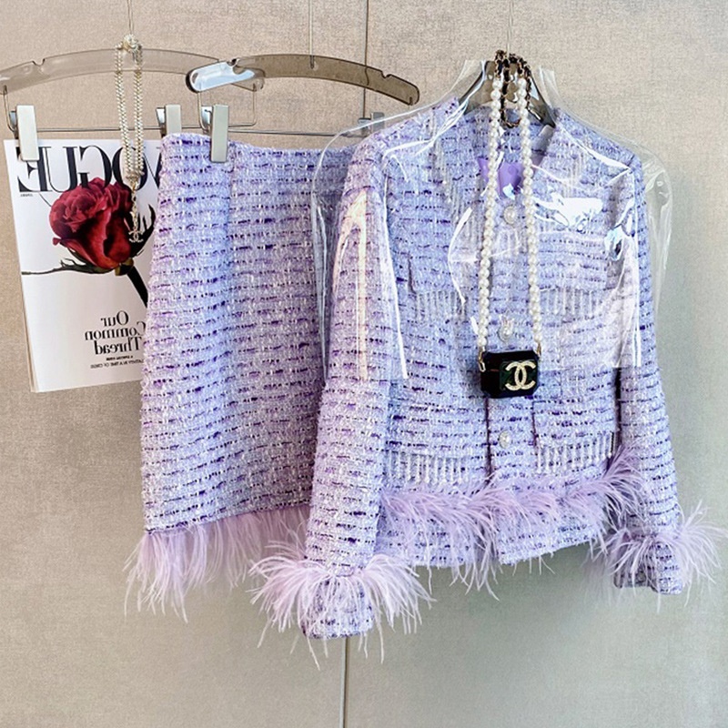 Hong Kong Style Retro Fashion Elegant Chanel-style Suit Jacket And Skirt