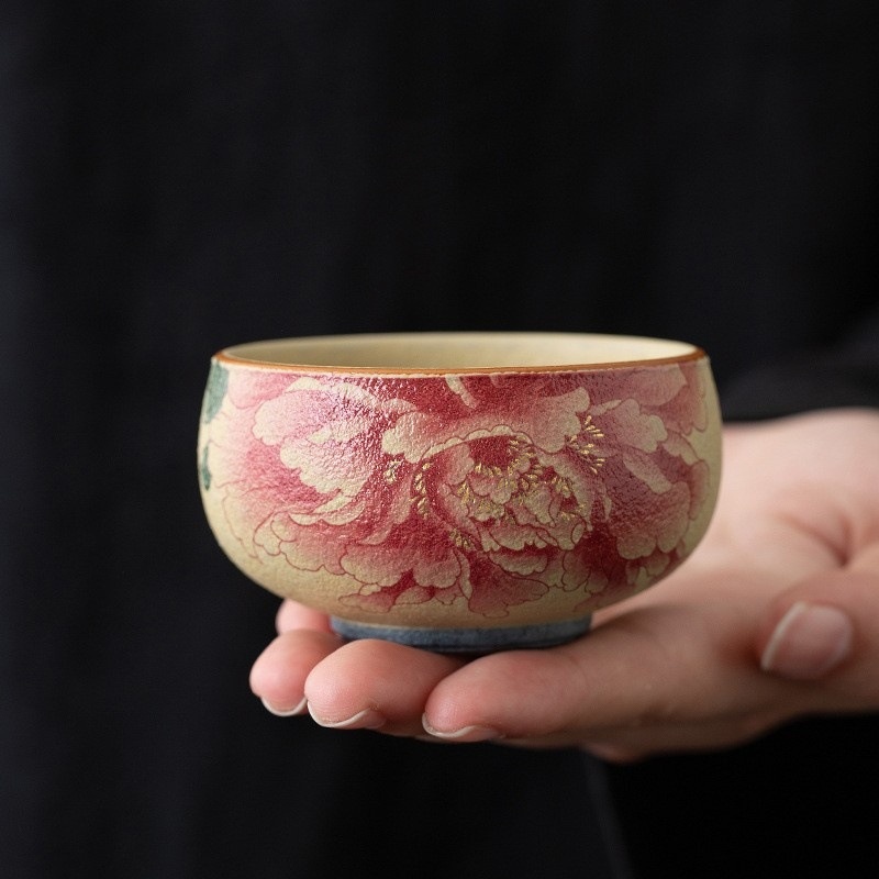 Peony Flower Blue And White Flint Black Tea Cup Ceramic Master Cup Single Cup Personal High-End Retro Tea Cup Tea Cup