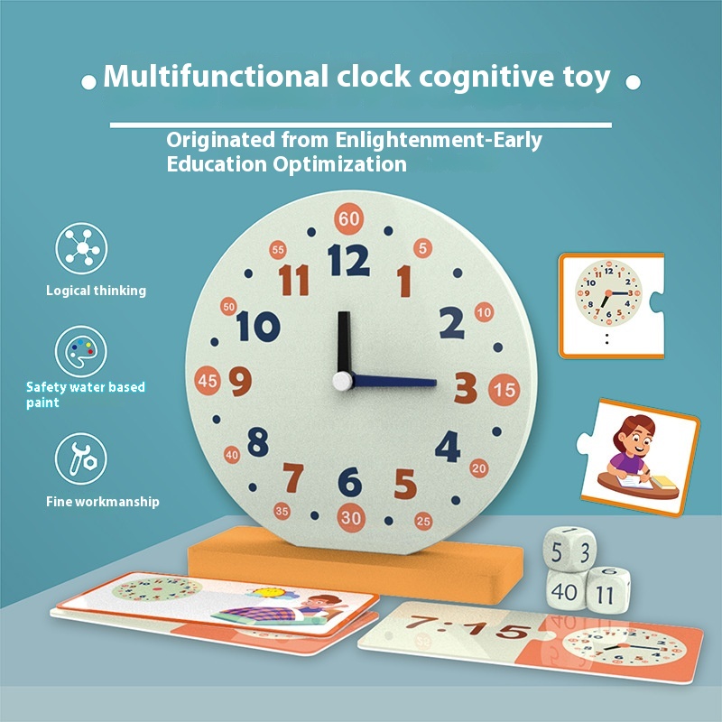 Montessori Wooden Children's Multifunctional Early Education Cognitive Clock Baby Enlightenment Cognitive Time Educational Toy