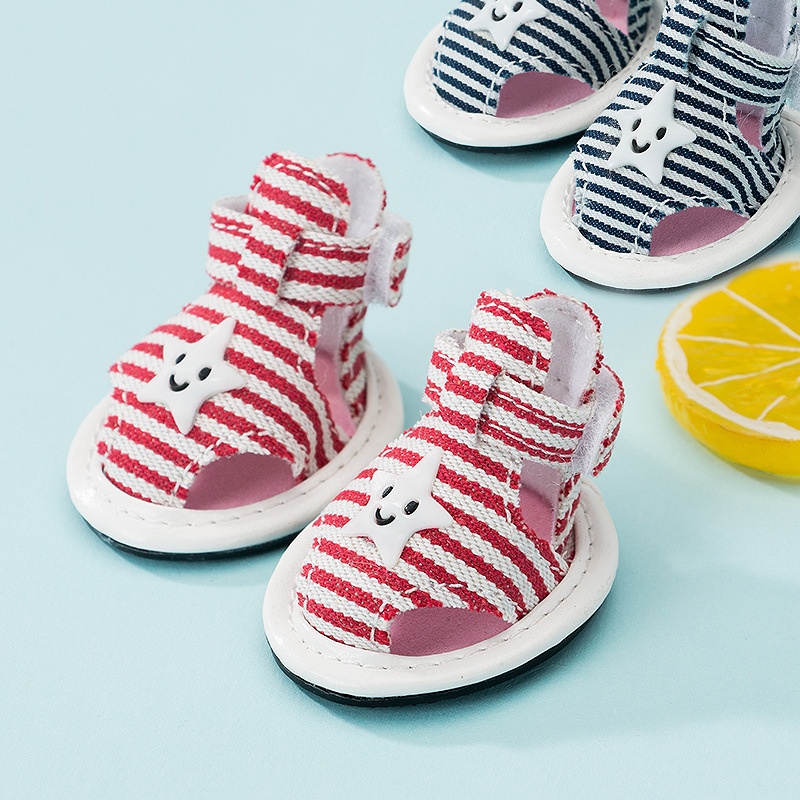 Striped Canvas Dog Summer Sandals Teddy Pomeranian Bichon Frize Small And Medium-sized Dogs Non-slip Breathable Soft-soled Pet Shoes