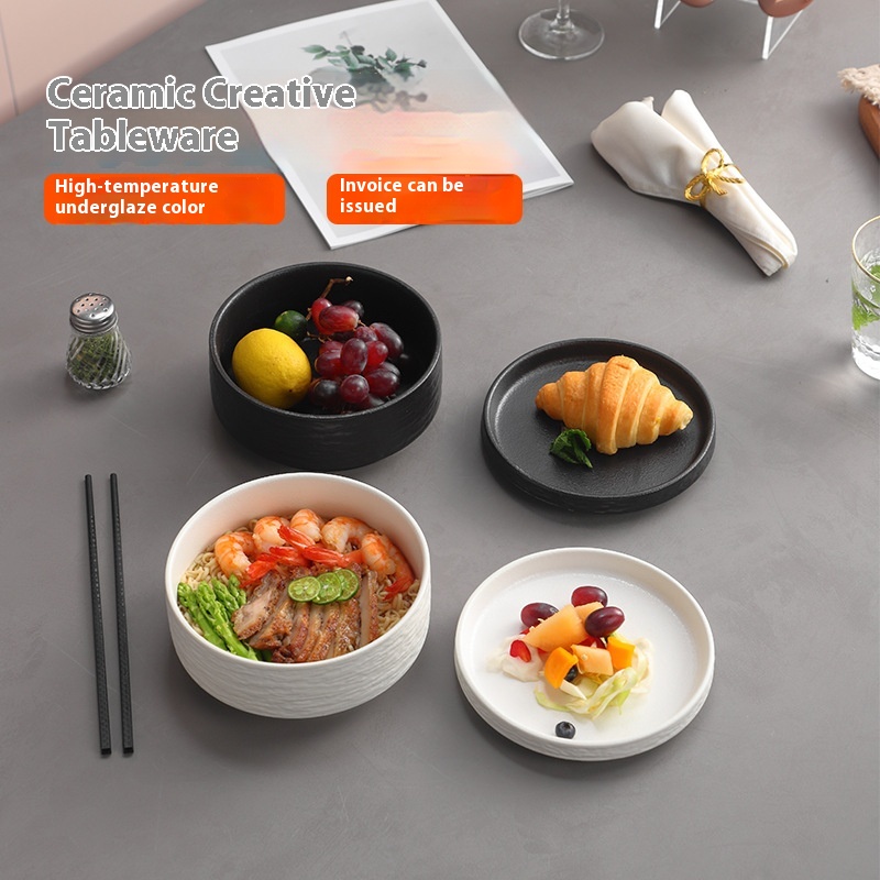 Underglaze Color Tant Noodle Bowl Dormitory Student Ceramic Bowl With Lid Personal Soup Bowl High-Value Noodle Bowl For Home Use