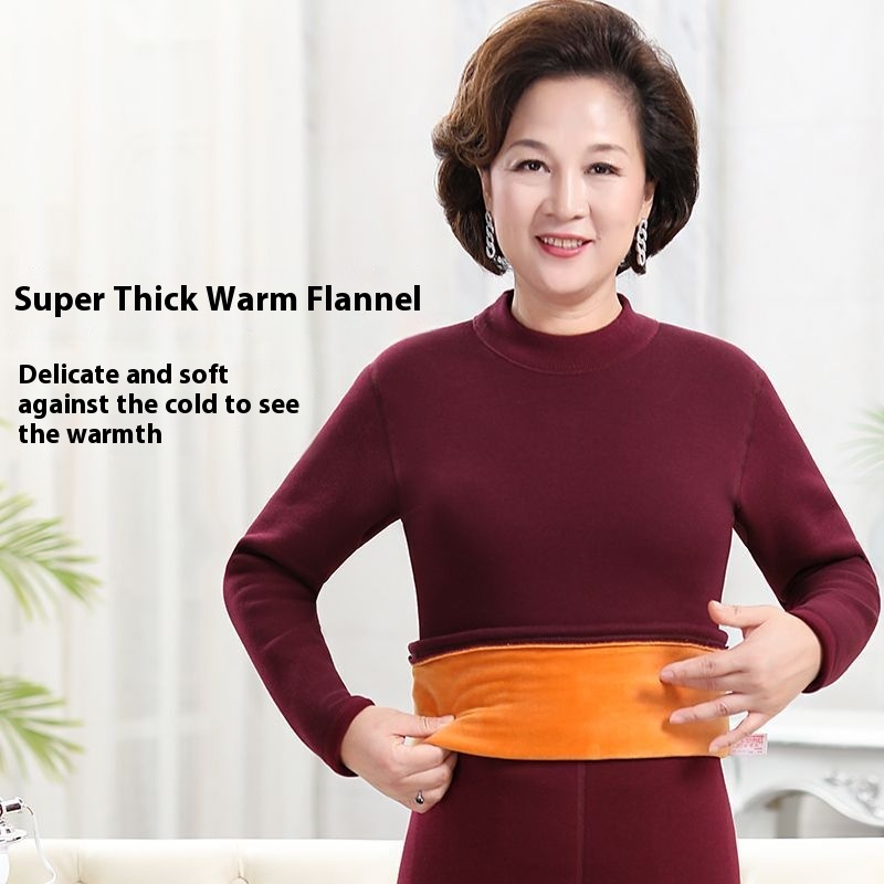 Hao Ju Mother Thermal Underwear Women's Thickened Fleece-lined Old People's Cotton Autumn Clothes And Pants Autumn And Winter Suit