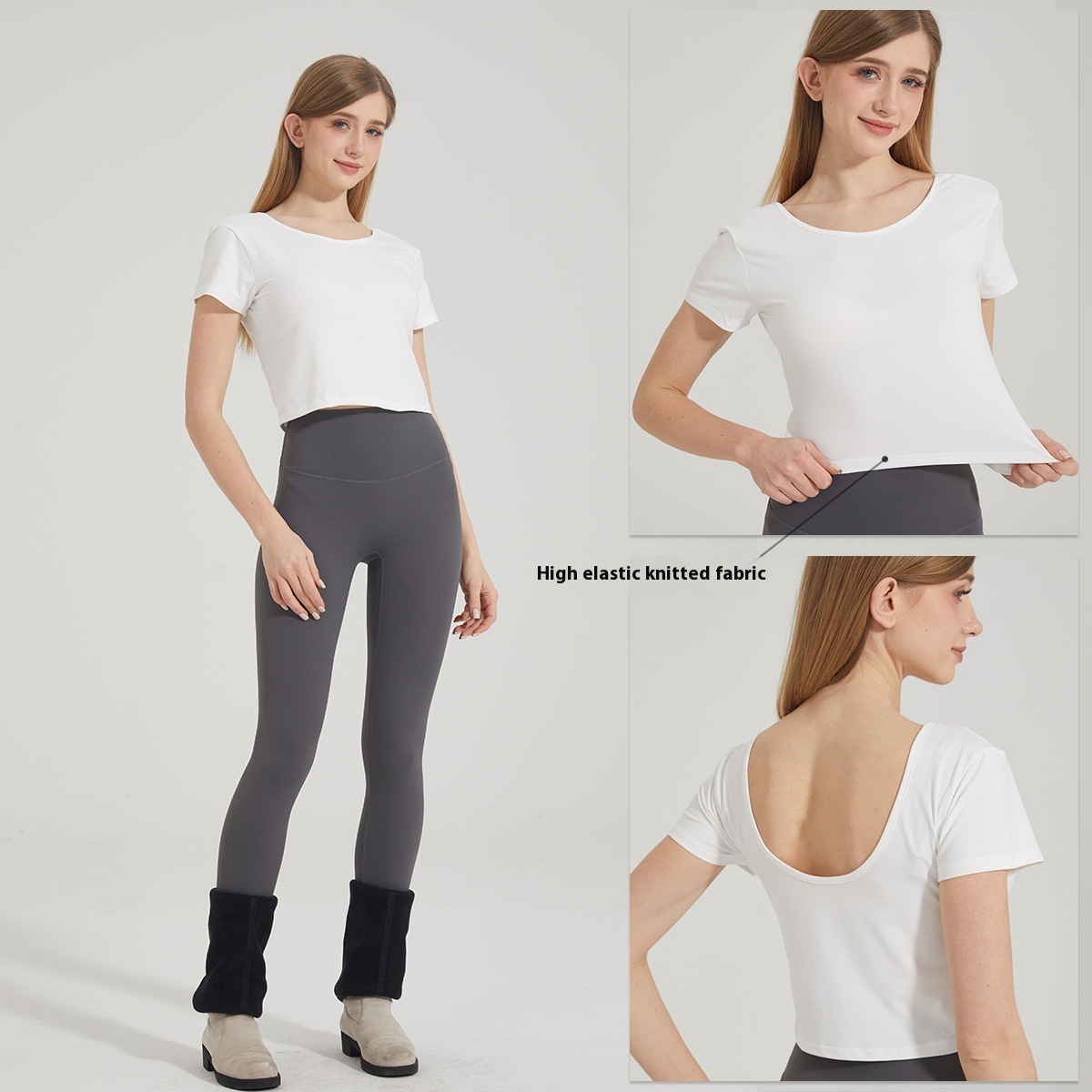 European And American Summer Round Neck Short-sleeved T-shirt High Elastic Comfortable Leisure Sports Slim-fit Slimming Beautiful Back Fitness