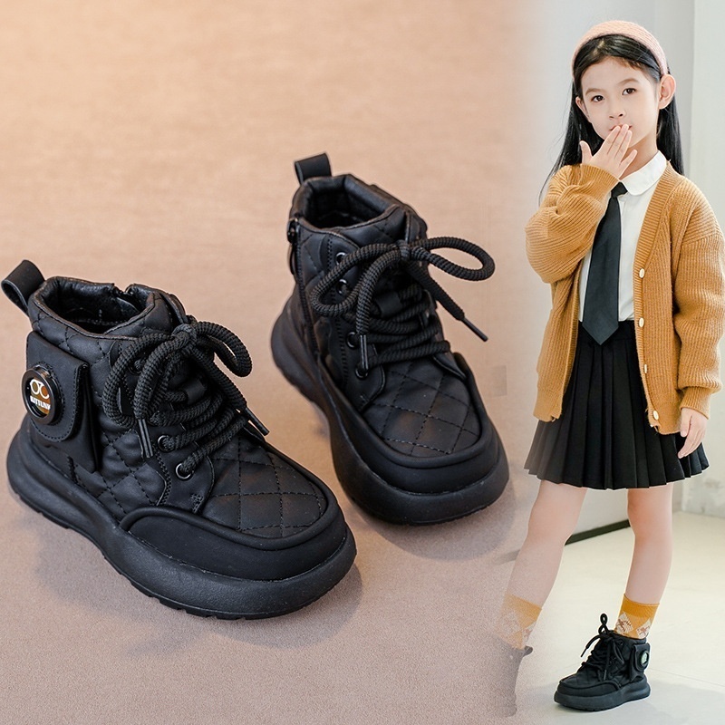 Autumn And Winter Girls Cotton Boots Plus Velvet Thickened Children's Boots Medium And Large Children's Non-slip Soft Bottom Girls Snow Boots