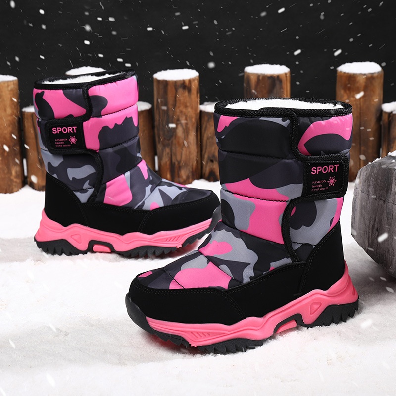 Winter Velvet Camouflage Waterproof High Snow Boots For Boys And Girls, Large, Medium And Small Children's Shoes, Hot Products Direct