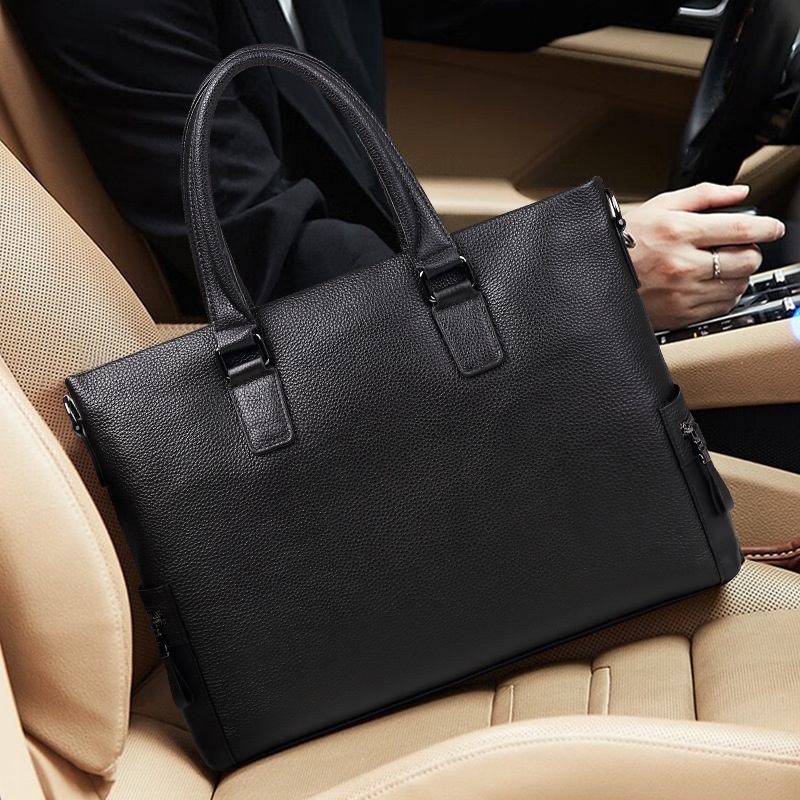 Men's Genuine Leather Handbags,Men's Cowhide Business Bags,Horizontal Large Capacity Briefcases,One Piece Drop Shipping