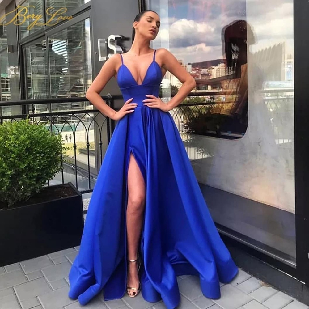 Summer European And American Women's Sexy Slim Suspender Dress Deep V Slit Banquet Evening Dress - 2