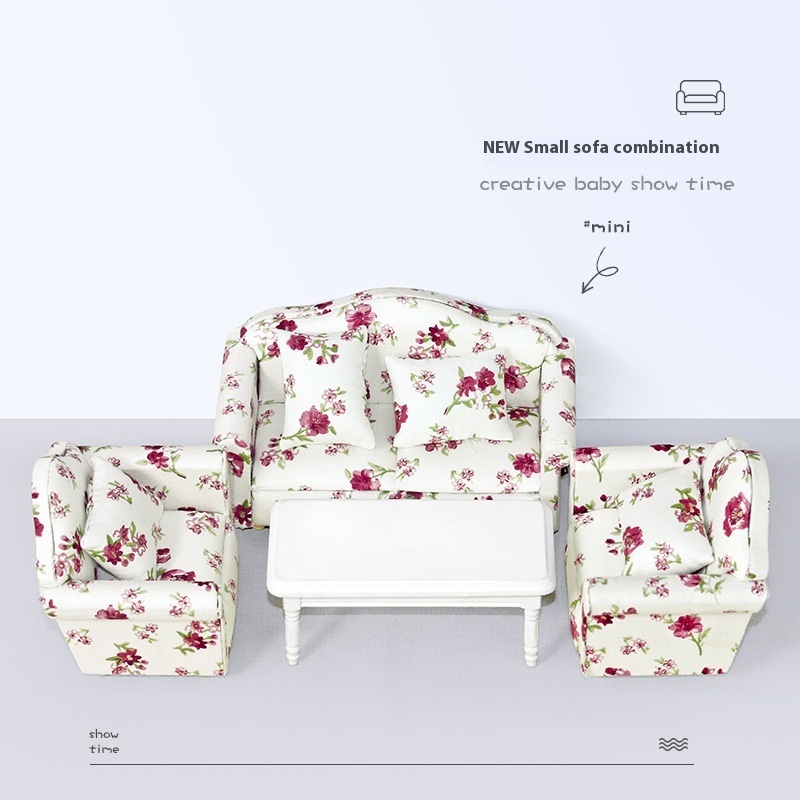 Dollhouse Accessories Miniature Model Toys Ob11 Home Furnishings Mini Floral Sofa Combination Furniture M142