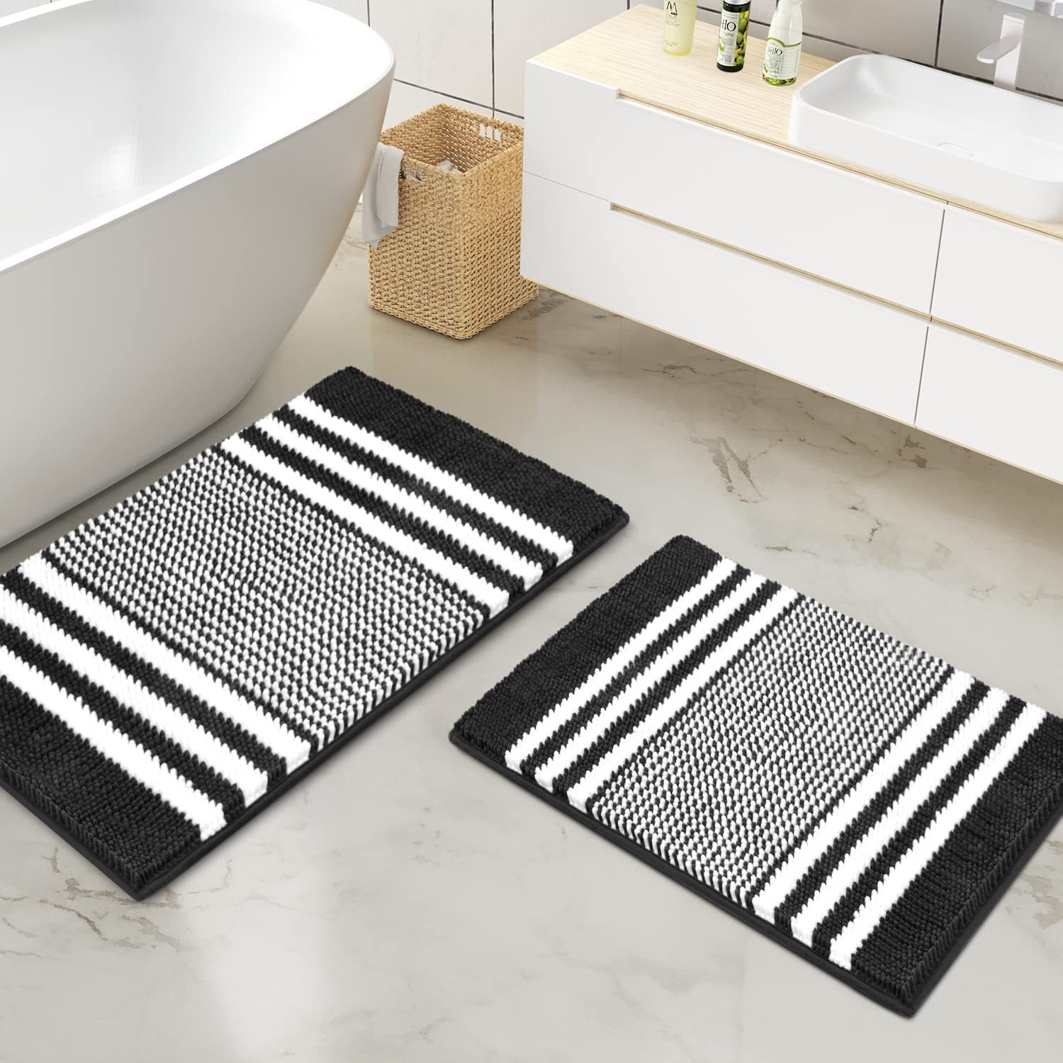 Cationic Chenille Floor Mat Bedroom Entrance Bedside Striped Carpet Bathtub Absorbent Bathroom Non-slip Mat