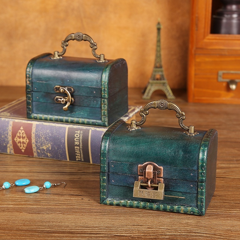 Retro Storage Wooden Box Necklace Earring Jewelry Password Lock Film And Television Shooting Props With Handle Storage Box