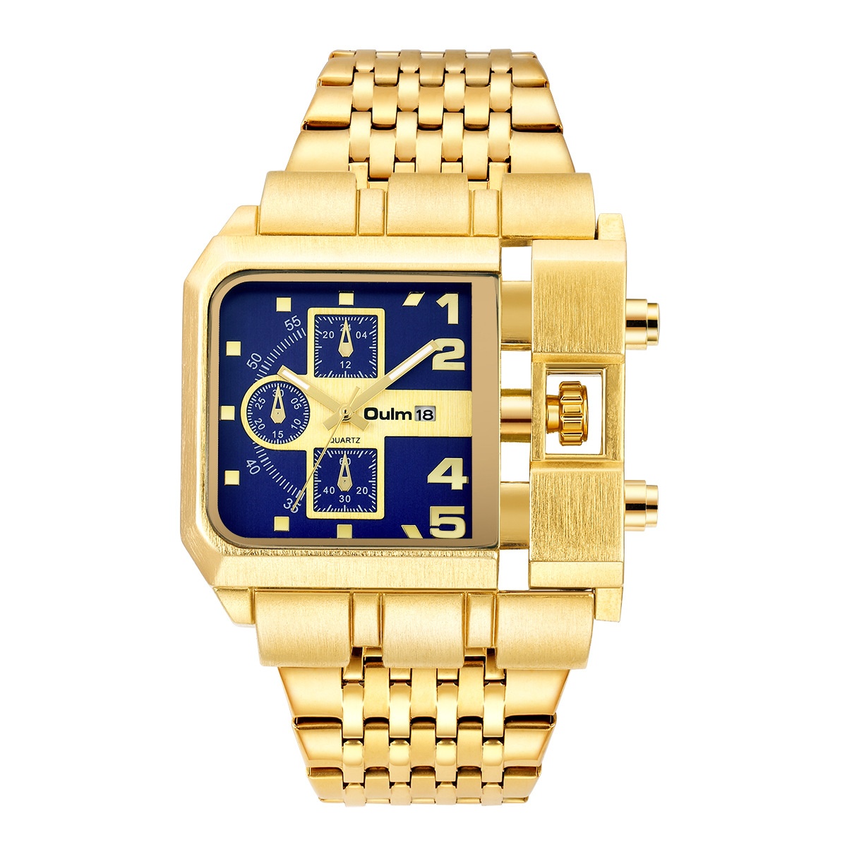 Oulm Gold Large Dial Men's Watch Steel Band Calendar Square Quartz Men's Watch European And American Casual