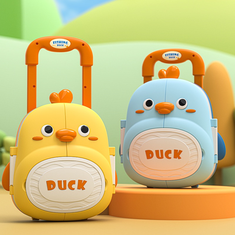 Children's Electric Rotating Magnetic Fishing Cute Duck Trolley Case Multifunctional Music Early Education Educational Parent-child Interactive Toy