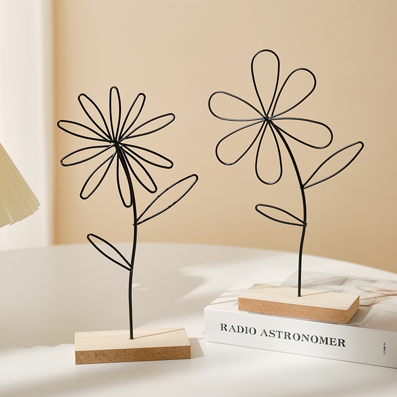 Nordic Iron Flower Ornaments Density Board Base Living Room TVCabinet Wine Cabinet Decoration Creative Home Crafts