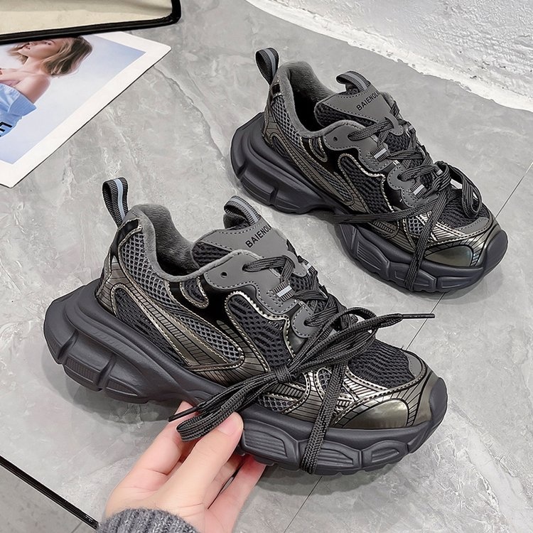Paris Four Generations Of Dad Shoes Lace-up Thick-soled Platform Sneakers Internet Celebrity Hot Style Super Cool Low-top Casual Women's Shoes