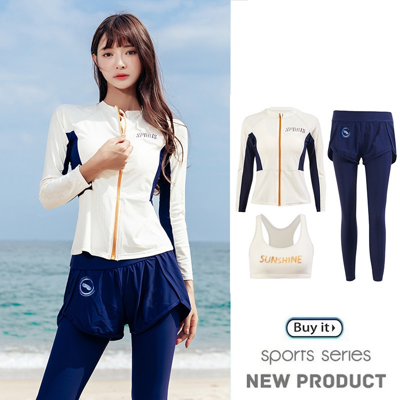 South Korea Swimsuit Women's Split Long Sleeve Belly-proof Slimming Conservative High-end Promise 9139