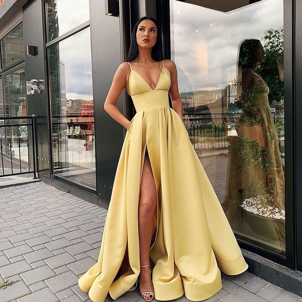 Summer European And American Women's Sexy Slim Suspender Dress Deep V Slit Banquet Evening Dress - 4