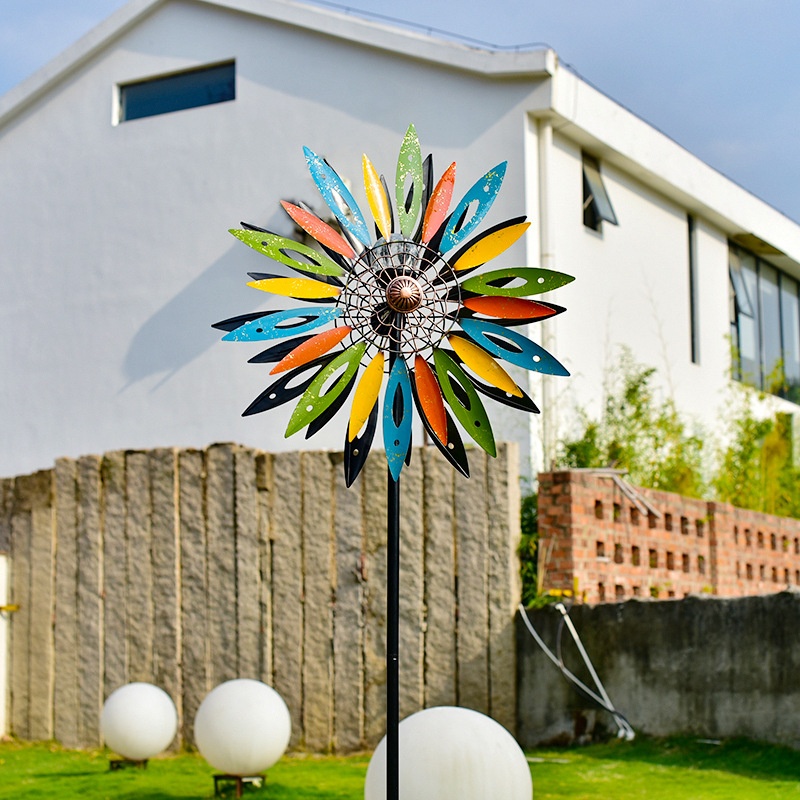 's Creative Solar Iron Double-sided Colorful Rotating Metal Windmill Courtyard Outdoor Garden Landscape Decoration