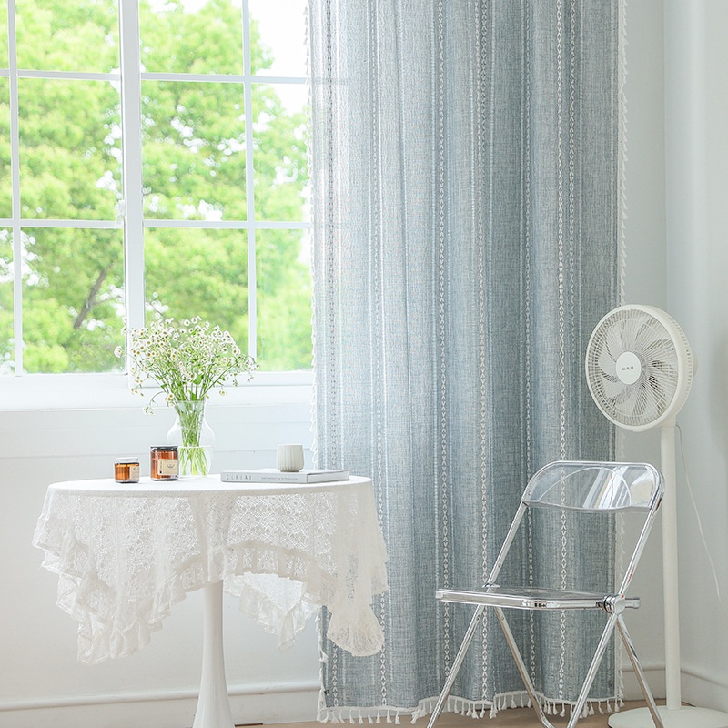 Henggang Curtain Finished Product Imitation Cotton And Linen Curtain Semi-blackout Curtain Cloth Bedroom Bay Window Balcony Blackout Cloth