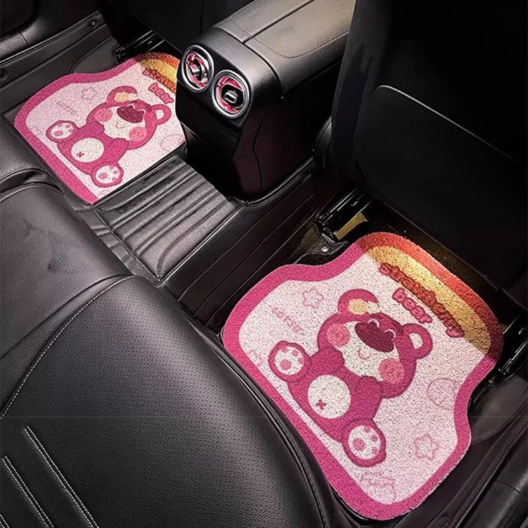 Cartoon Strawberry Bear General Motors Mat PVC Cuttable Dust Removal Anti-Slip Mat Girls Rear Mat For Girls