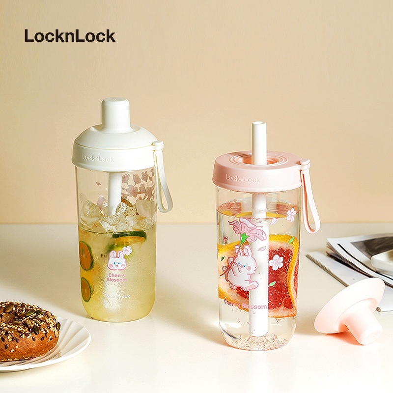 LOCK&LOCKMilk Tea Cup Plastic Cup Straw Cup Portable Handle Water Cup Female Juice Cup