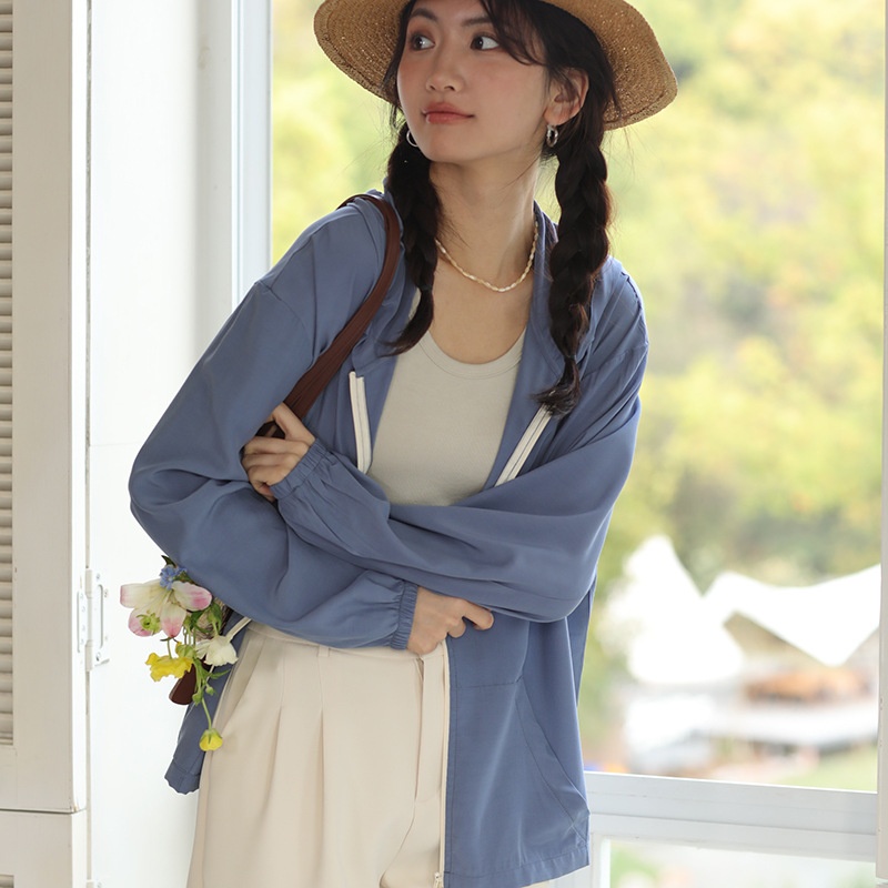 Summer Thin Outerwear Sun Protection Clothing Casual Hooded Cardigan Jacket Korean Version Loose Long-sleeved Air-conditioning Shirt Top