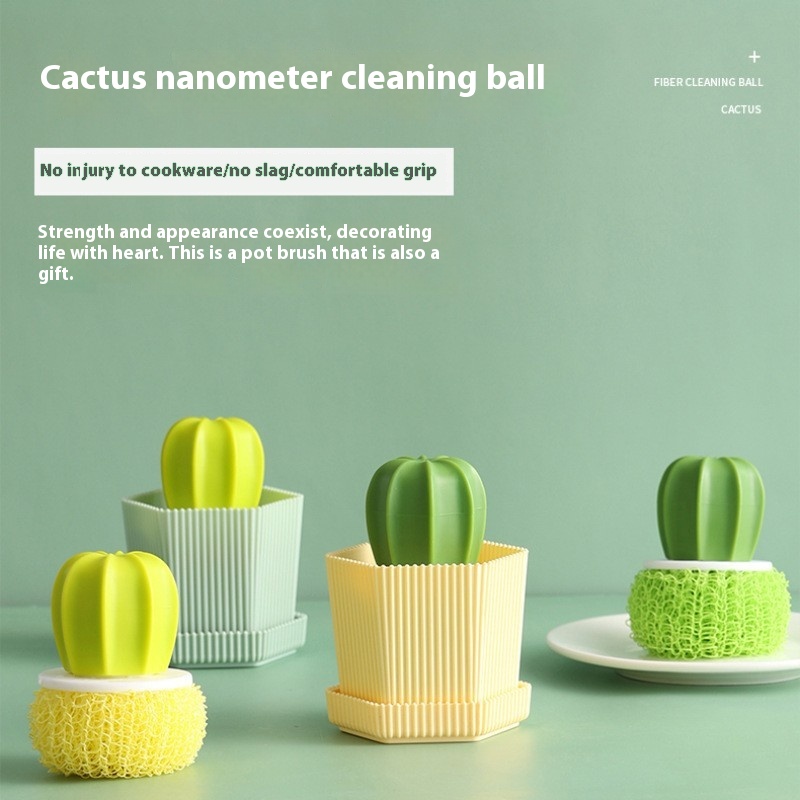 Creative Pot Brush Cactus Nano Cleaning Ball Gradient Color Cleaning Brush Pot Brush Cactus Pot Brush