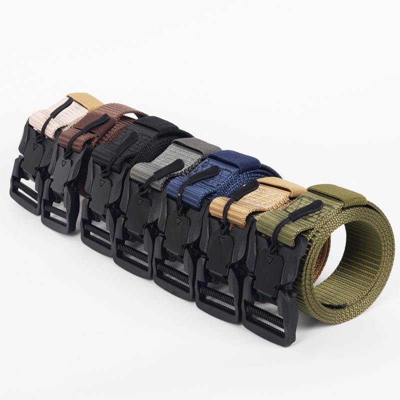 Magnetic Buckle Tactical Belt For Men Outdoor High-Quality Imitation Nylon Quick-Release Plastic Buckle Canvas Belt