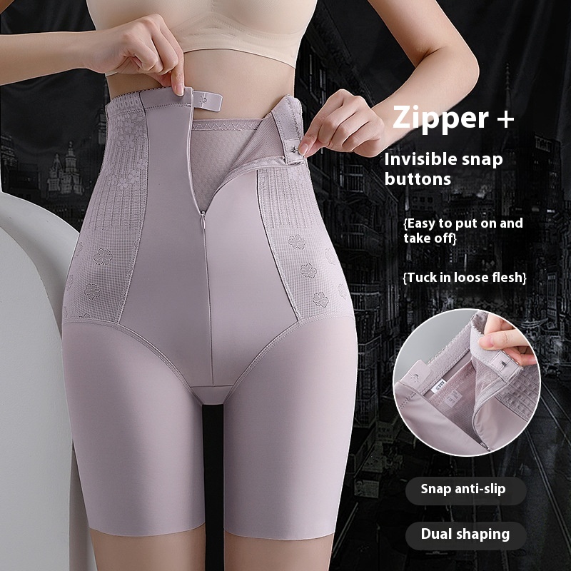 High-Waisted Jacquard Zipper Butt-Lifting Double-Layer Waist-Cinching Tummy Control Shapewear Plus-Size Seamless Body Shaping Panties For Women