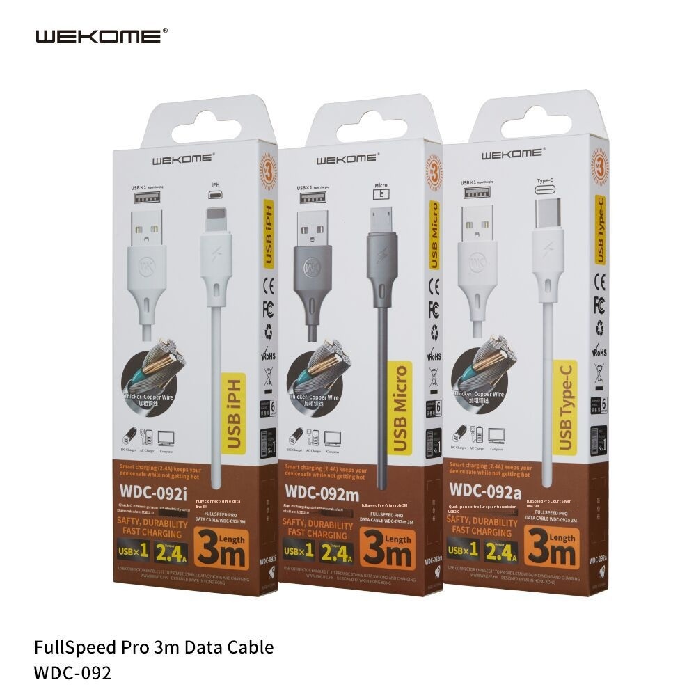 WEKOMEFull Speed Pro Data Cable1/2/3 MSuitable For Apple Android TYPE-CCharging2.4 AMobile Phone Wire