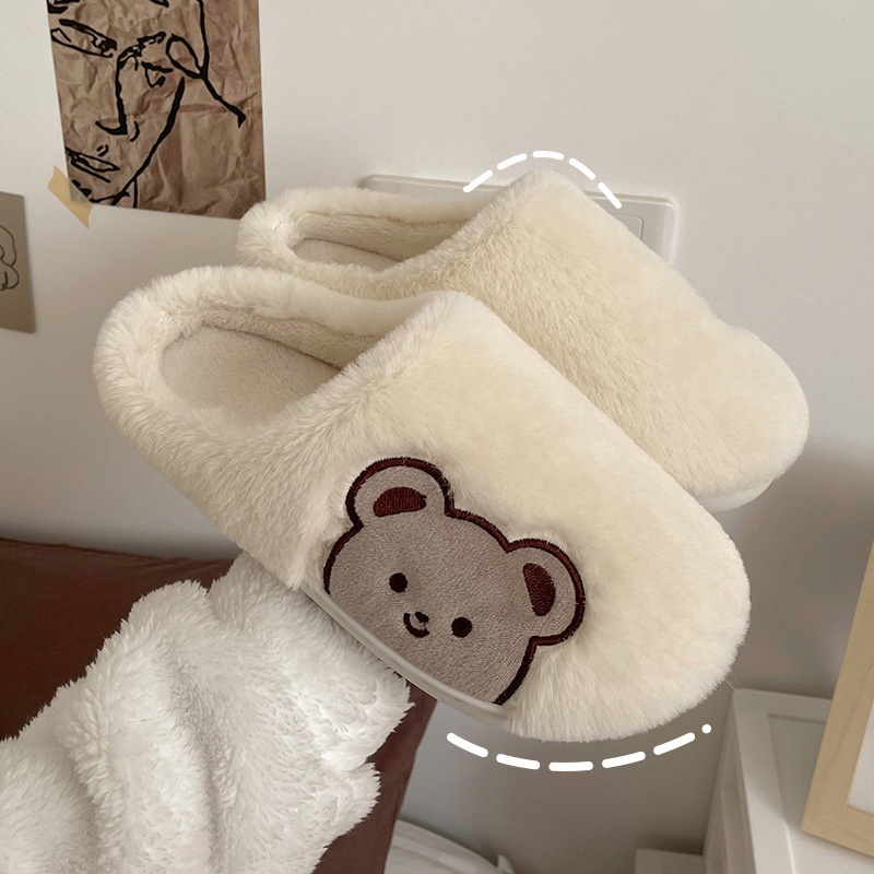 Cat-like Cotton Slippers For Women In Winter, Cute Home Plush Soft-soled Bear Couples Indoor Warm Home Cotton Slippers For Men
