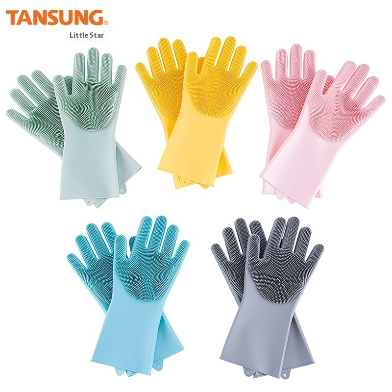 Silicone Dishwashing Large Dishwashing Brush Silicone Magic Thickened Gloves Kitchen Cleaning Housework Dishwashing Gloves
