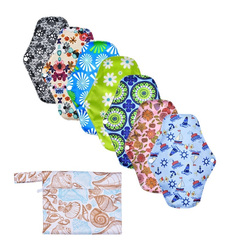 7 Pieces Of Reusable Menstrual Pads Bamboo Charcoal Sanitary Napk Pads Menstrual Washable Sanitary Pads