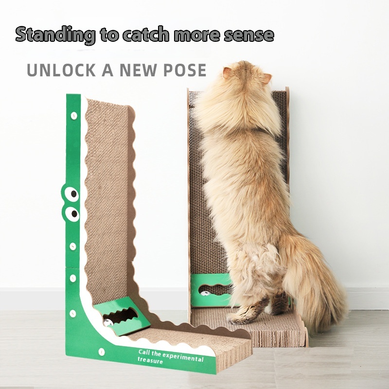 Pur Lab L-shaped Cat Scratching Board Corrugated Paper Wear-resistant Bell Crocodile Cat Toy Pet Supplies