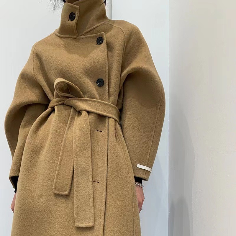 Design Sense Stand Collar Side Single-breasted Double-sided Wool Coat Woolen Coat Women's Korean Version Autumn And Winter Medium And Long Style - 4