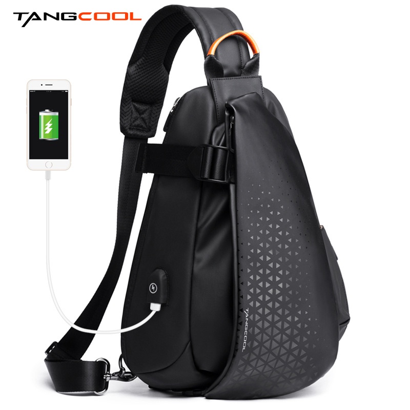 TANGCOOLStyle Chest Bag Outdoor Sports Men's Messenger Bag Usb Waterproof Multifunctional Shoulder Bag Men